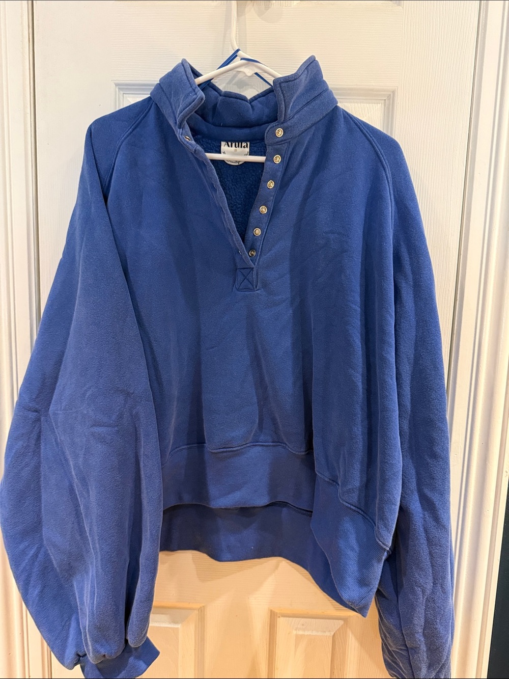 ARULA Royal Blue Snap-Front Fleece Turtleneck Pullover
